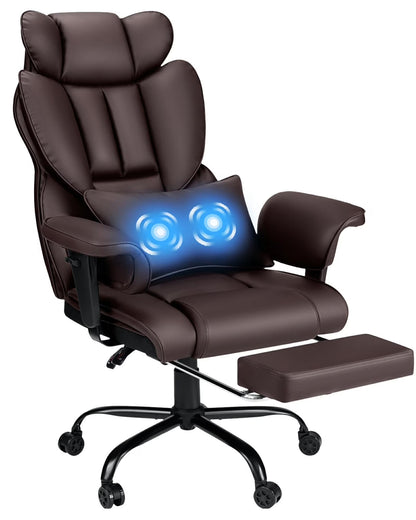 Hoffree Big and Tall Fabric Office Chair 450lbs, Executive Desk Chair with Massage Ergonomic Computer Chair with Footrest Reclining Desk Office Chair with Lumbar Support for Home Office