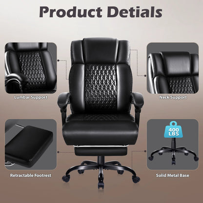 Waleaf Office Chair with Footrest,90-165° Reclining Ergonomic High Back Computer Desk Chair Lumbar Support for Home Office