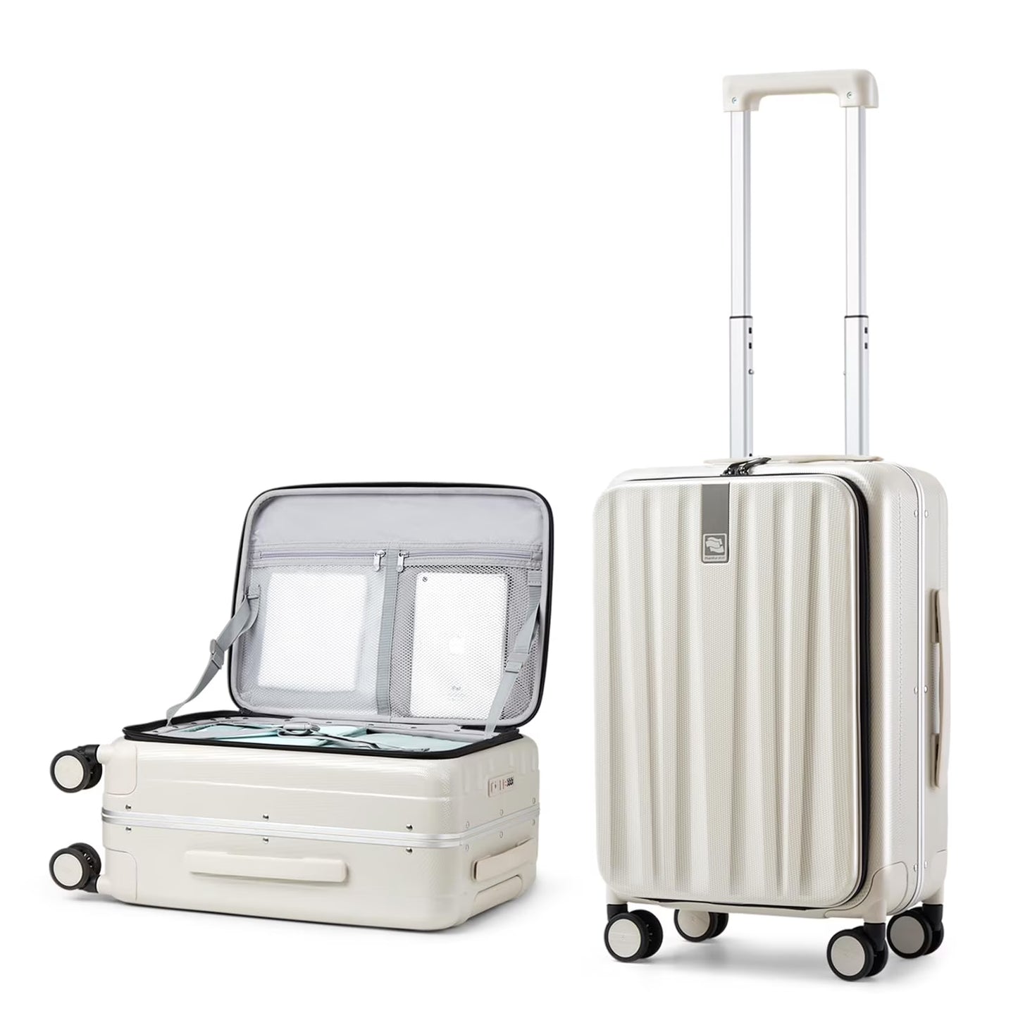 Hanke 20"Carry On Luggage with Wheels, Ivory White