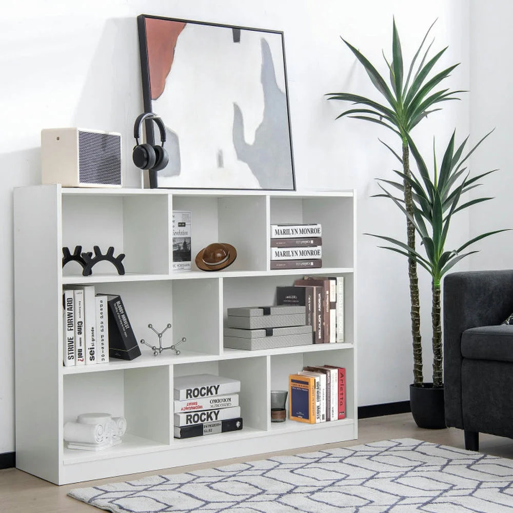 Spaco 3-Tier Open Bookcase 8-Cube Floor Standing Storage Shelves-Natural, Tall Bookshelf, Shelves for Living Room, Home Office, Bedroom, Balcony