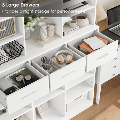 Homfa 75-Inch Bookshelf and Bookcase with 3 Drawers, Wooden Storage Book Shelf with Adjustable Shelves For Living Room, Home Office, White