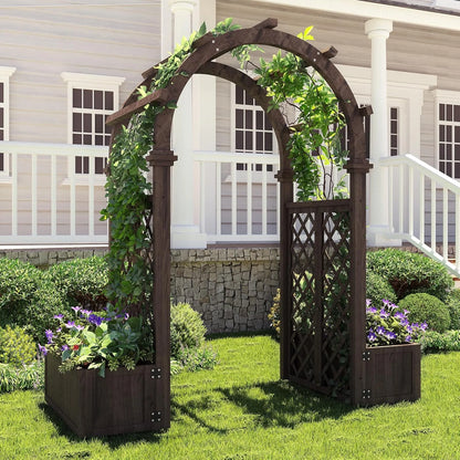 Wooden Garden Arbor with Planter& Swing,Outdoor Arbor Trellis for Climbing Plants, Roses, Vines, Outside Pergola Planter, Garden Arch for Lawn Backyard Wedding Ceremony Bridal Party