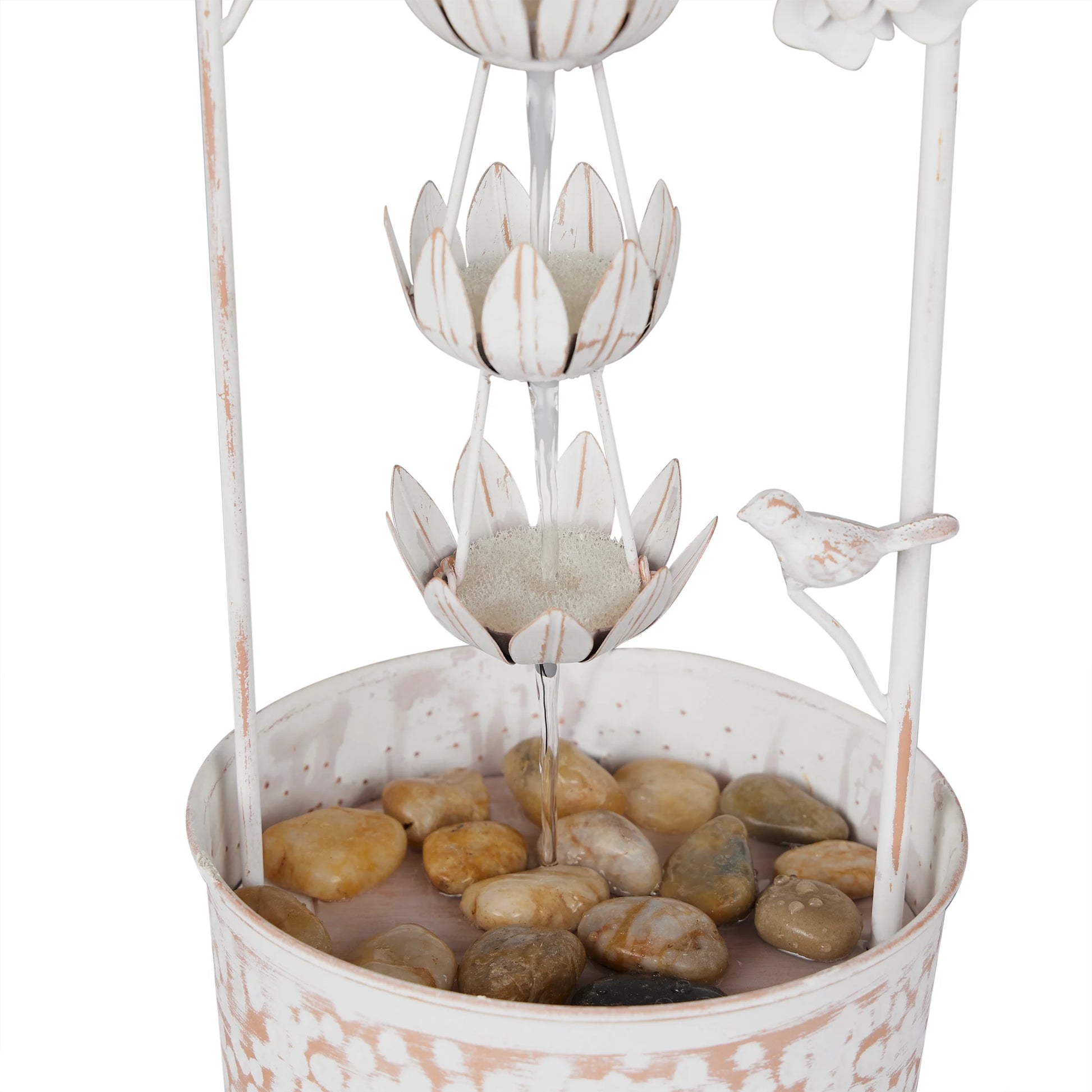 Alpine Corporation Metal White Rustic Outdoor Electric Fountain with Flower