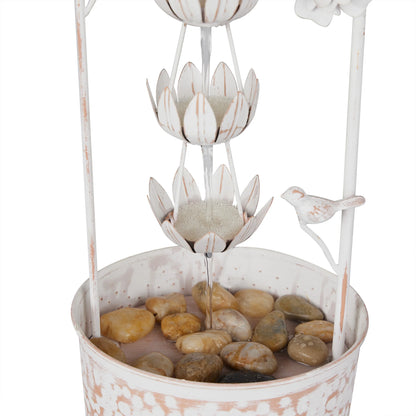 Alpine Corporation Metal White Rustic Outdoor Electric Fountain with Flower
