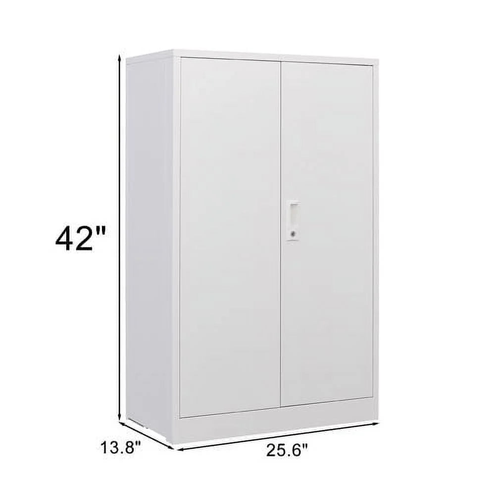 Metal Storage Cabinet, Folding Filing Storage Cabinet with Locking Doors and 2 Adjustable Shelves, Freestanding Steel Storage Cabinet for Home Office School Garage, White