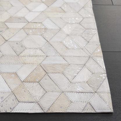 SAFAVIEH Studio Leather June Geometric Area Rug, Ivory/Silver, 8' x 10'