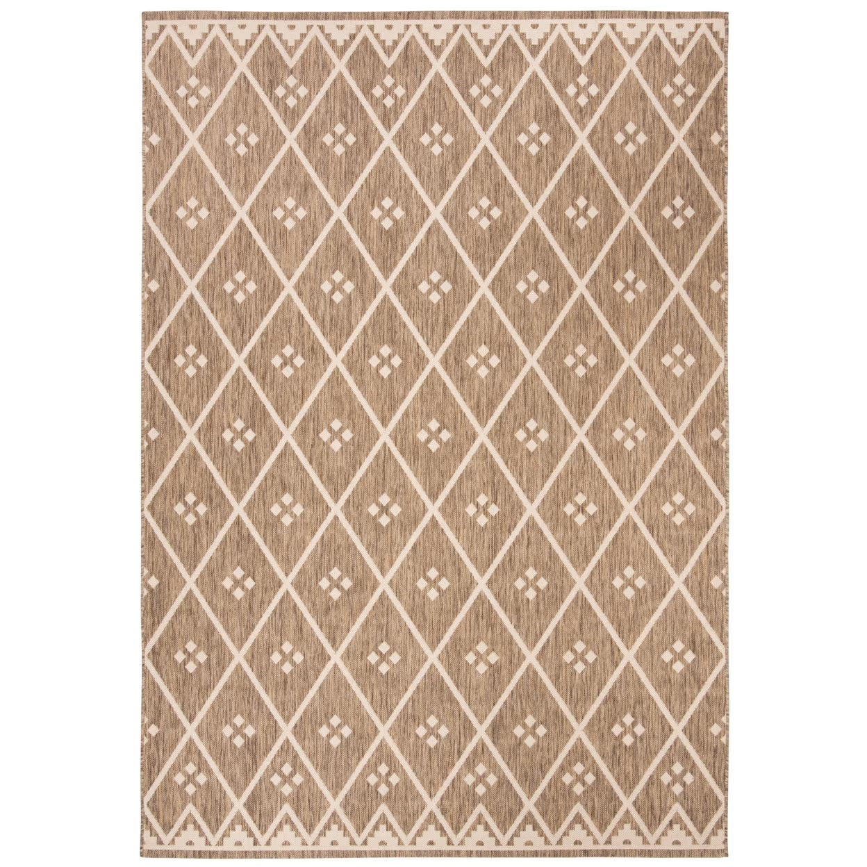 SAFAVIEH Courtyard Cori Bordered Indoor/Outdoor Area Rug, Dark Green/Beige, 9' x 12'