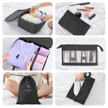 Koovon Packing Cubes for Travel, 8Pcs Travel Cubes Set Foldable Suitcase Organizer Lightweight Luggage Storage Bag, Black