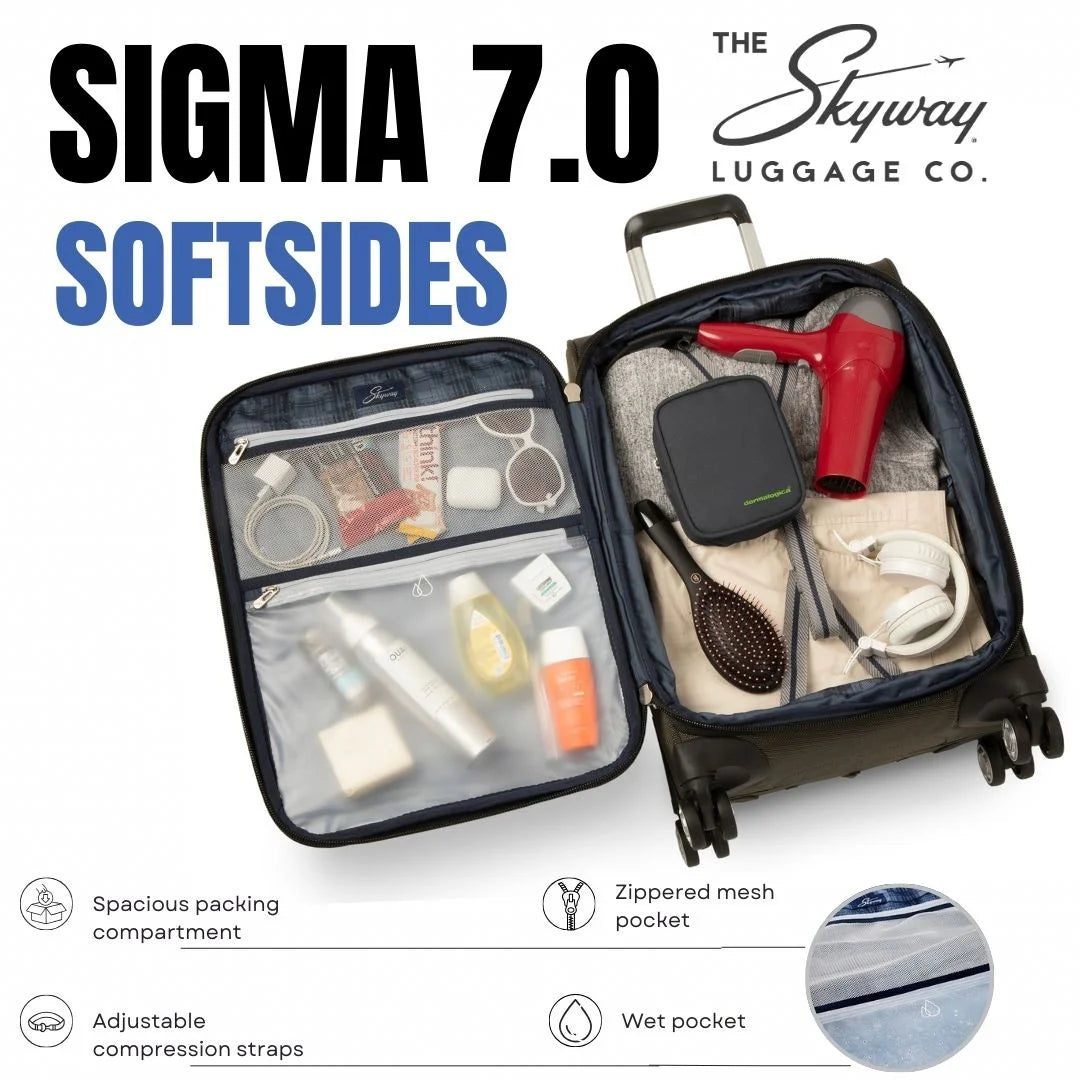Skyway Luggage Sigma 7.0 20" Softside 8-Wheel Carry-on, Spinner, Adult, Black