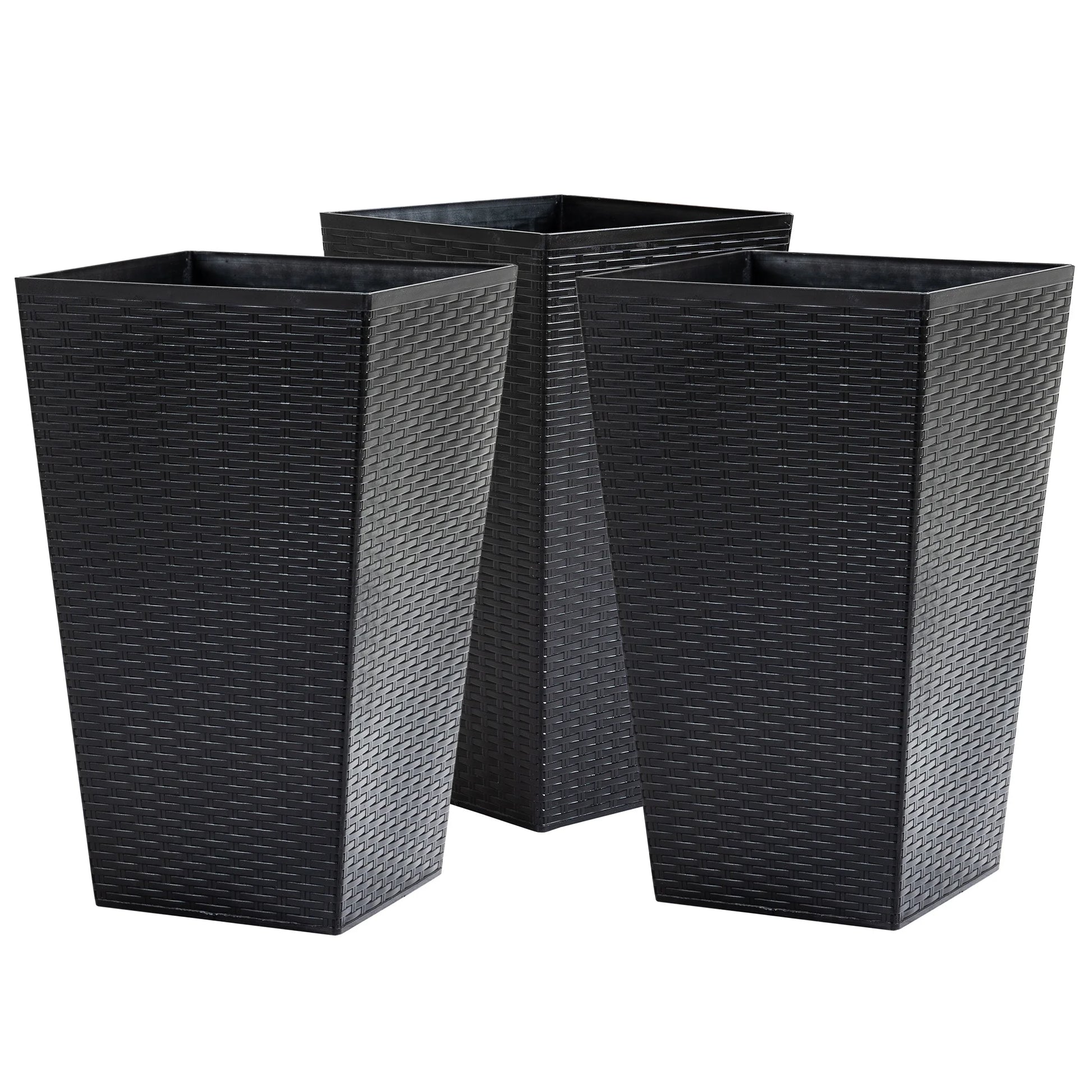 Outsunny Set of 3 Tall Planters with Drainage Hole, Outdoor Flower Plant Pots, Indoor Planters for Porch, Front Door, Entryway, Patio and Deck, Black