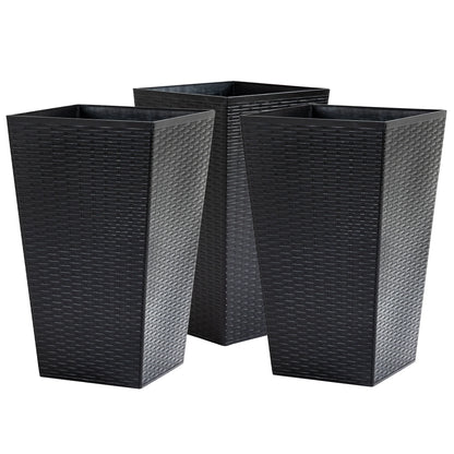 Outsunny Set of 3 Tall Planters with Drainage Hole, Outdoor Flower Plant Pots, Indoor Planters for Porch, Front Door, Entryway, Patio and Deck, Black