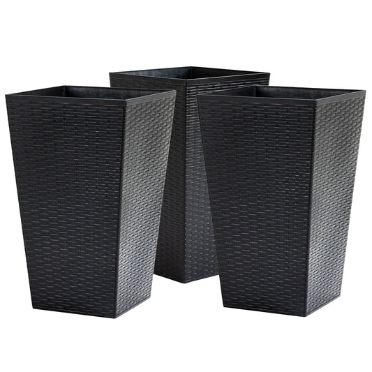 Outsunny Set of 3 Tall Planters with Drainage Hole, Outdoor Flower Plant Pots, Indoor Planters for Porch, Front Door, Entryway, Patio and Deck, Black