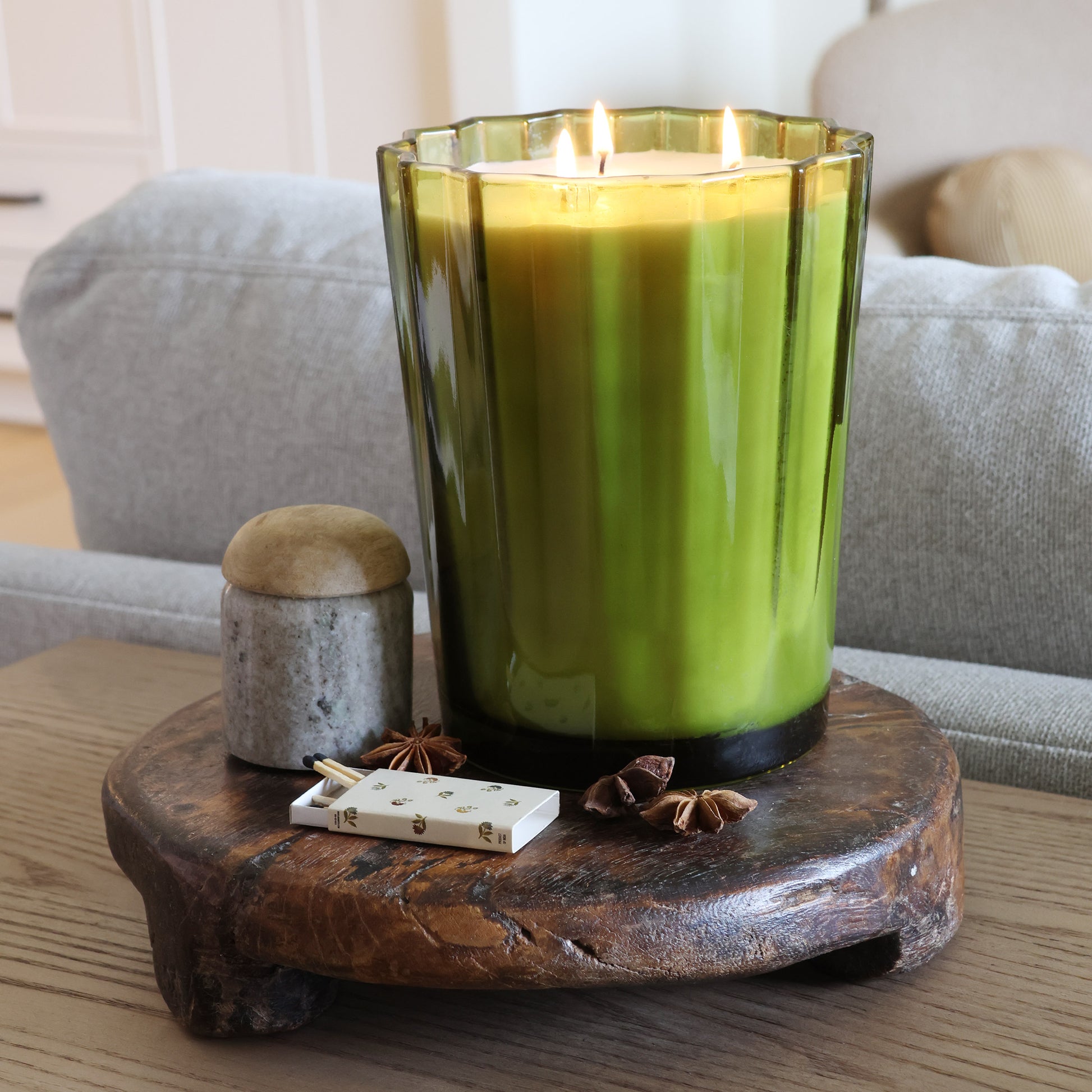 Sand + Fog 57 oz. Scalloped Candle with Rubber Wood Lid
