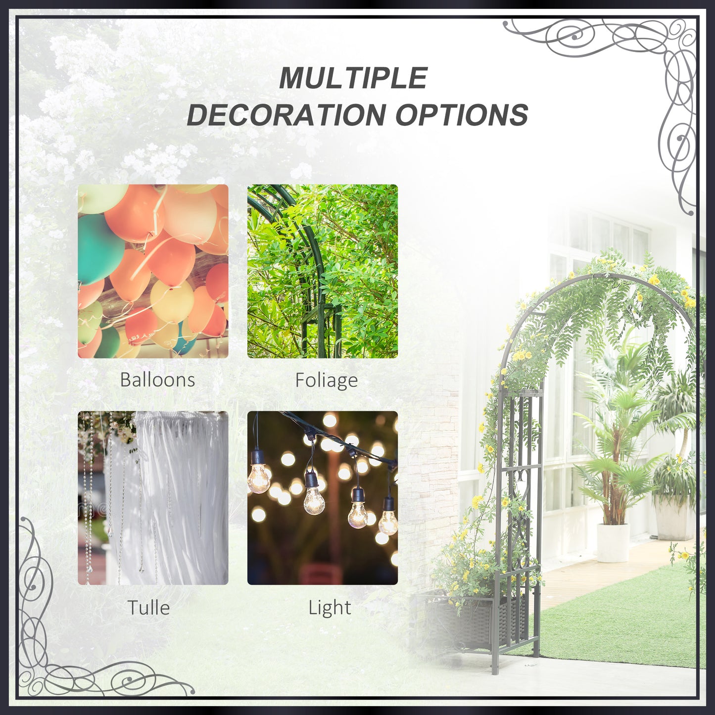Outsunny Garden Arbor & Wedding Arch with Planters & Heart Motifs