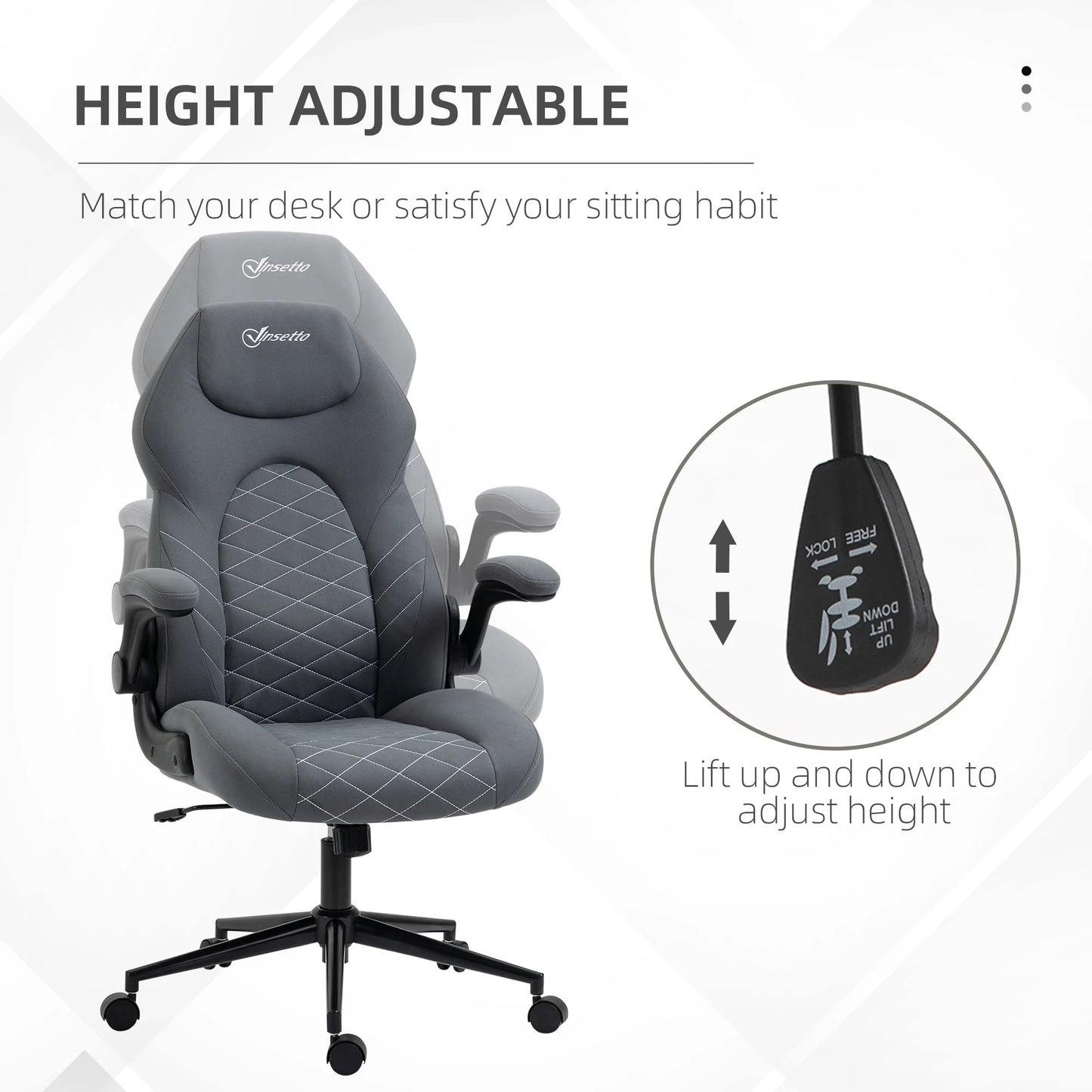 Vinsetto High Back Home Office Chair with Flip Up Armrests Dark Gray