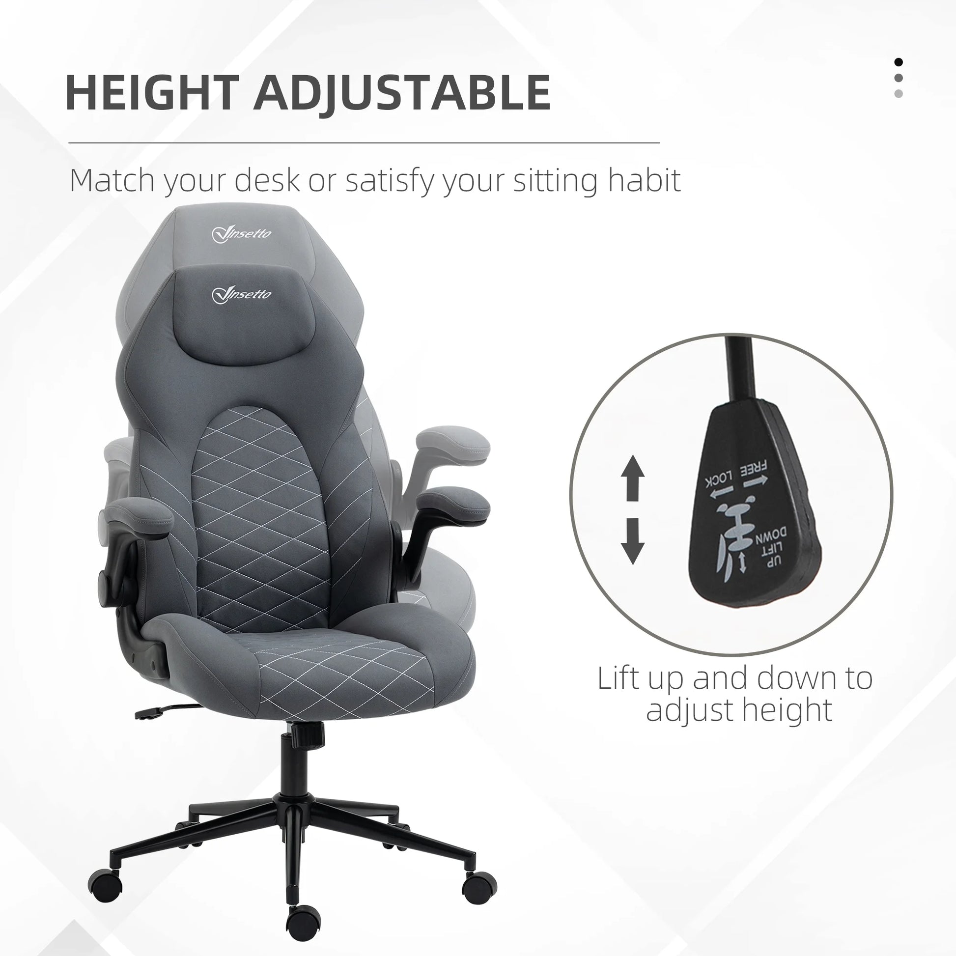 Vinsetto High Back Home Office Chair with Flip Up Armrests Dark Gray