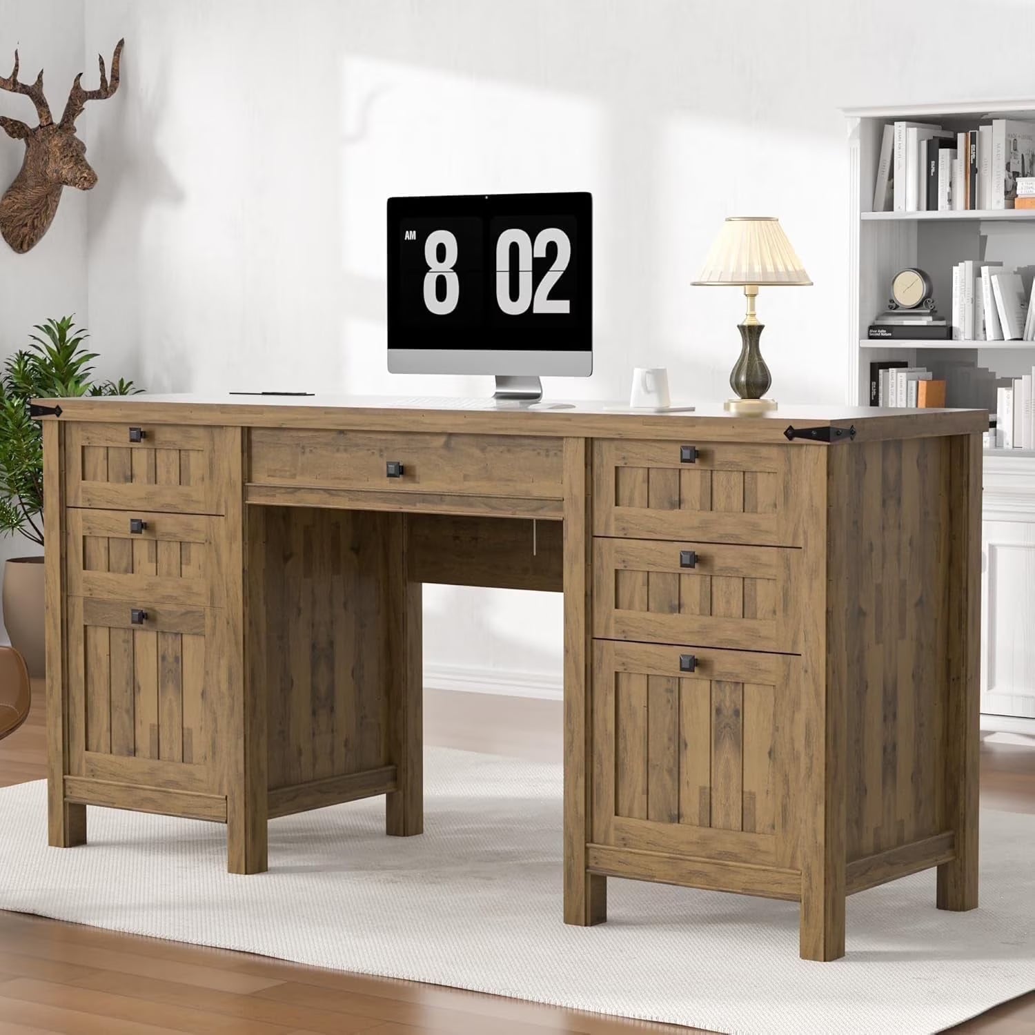 FIAKOA 45"Executive Desk, Modern Farmhouse Computer Desk with Drawers & Cabinet, White Home Office Desk Writing Workspace for Work Study