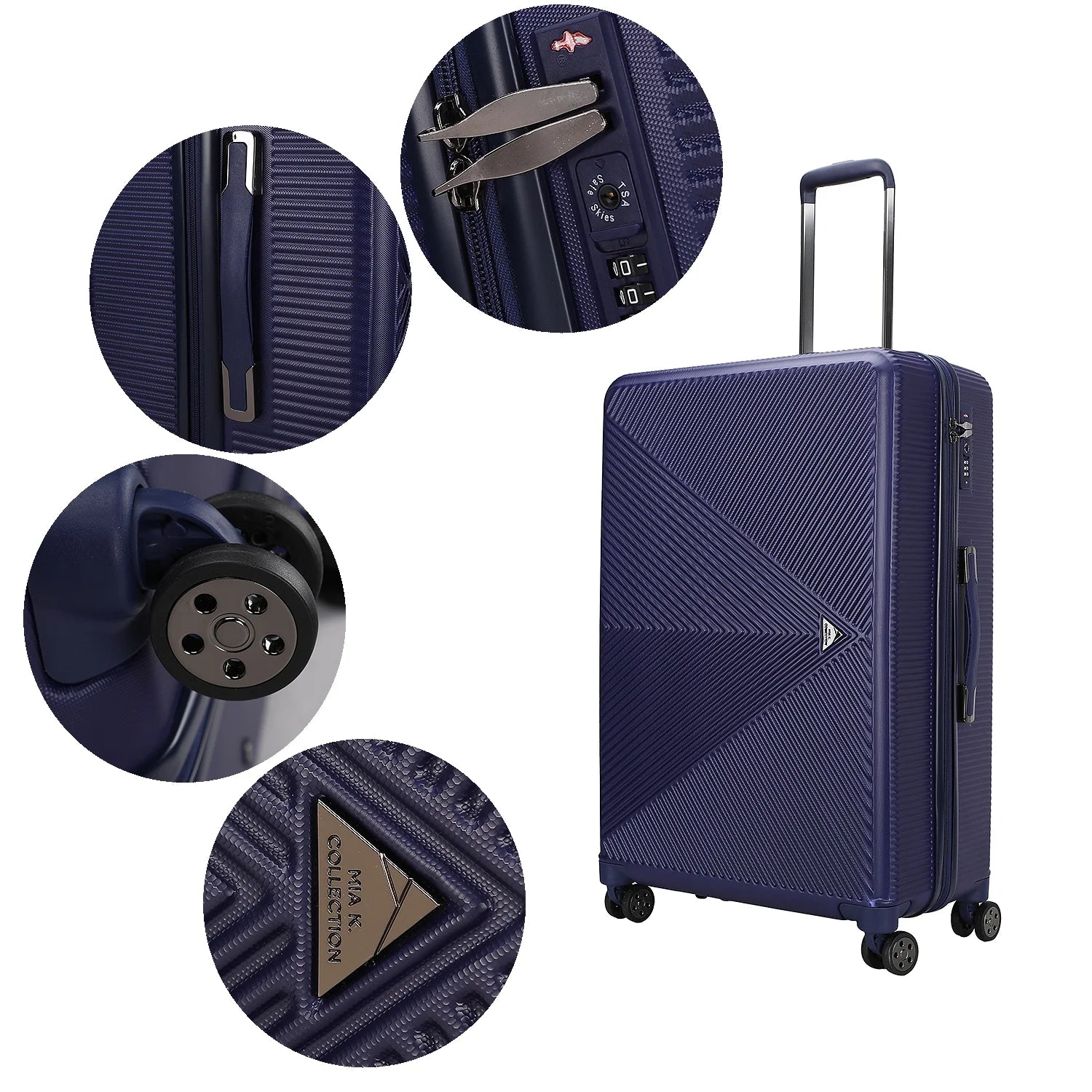 MKF Collection Felicity Travel Luggage 4 pcs set, Luxurious Lightweight Suitcase by Mia K - Rose Gold