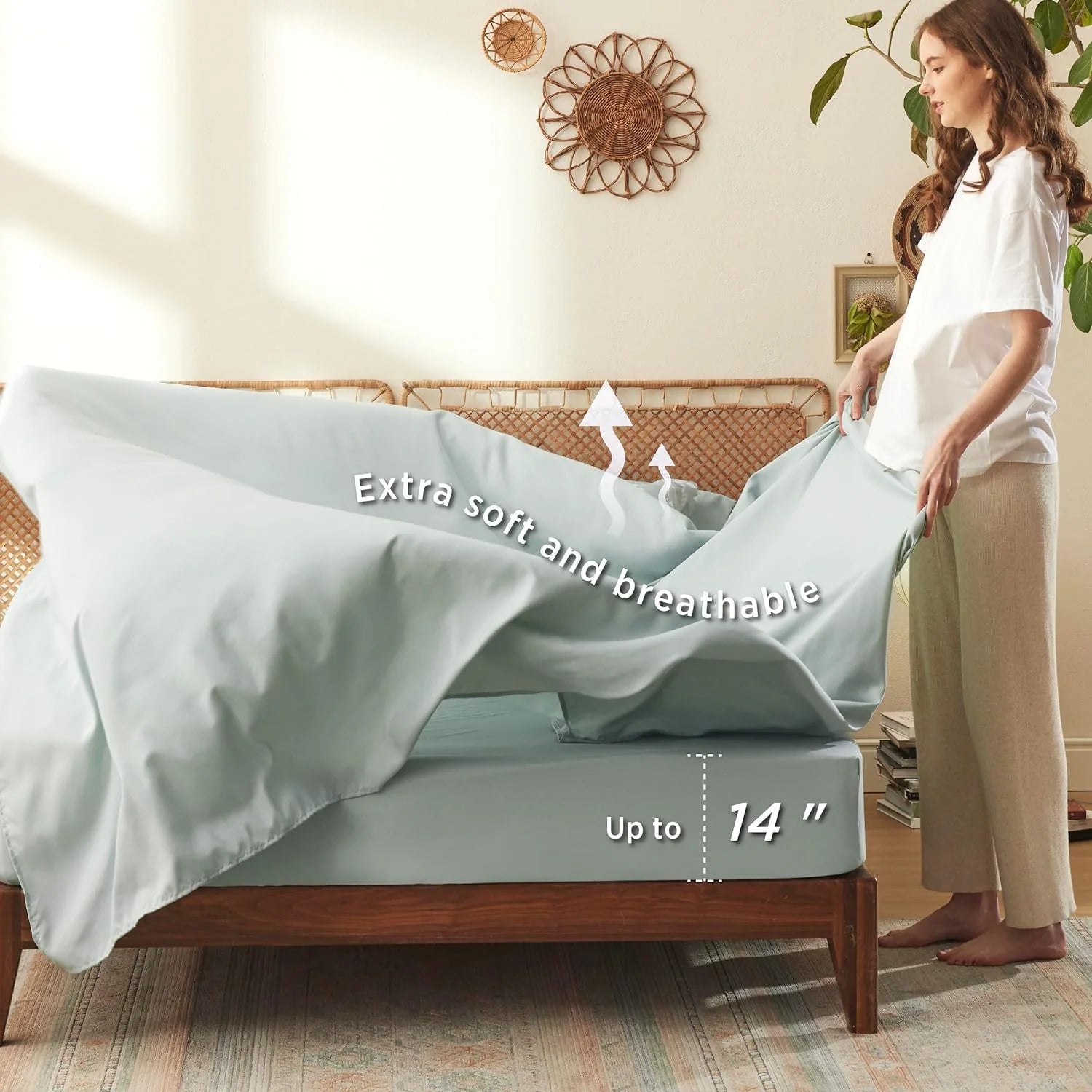 King Comforter Set - 7 Pieces Sage Green Floral Bedding Sets King Bed in a Bag with Botanical Flowers Comforter, Sheets, Pillowcases & Shams
