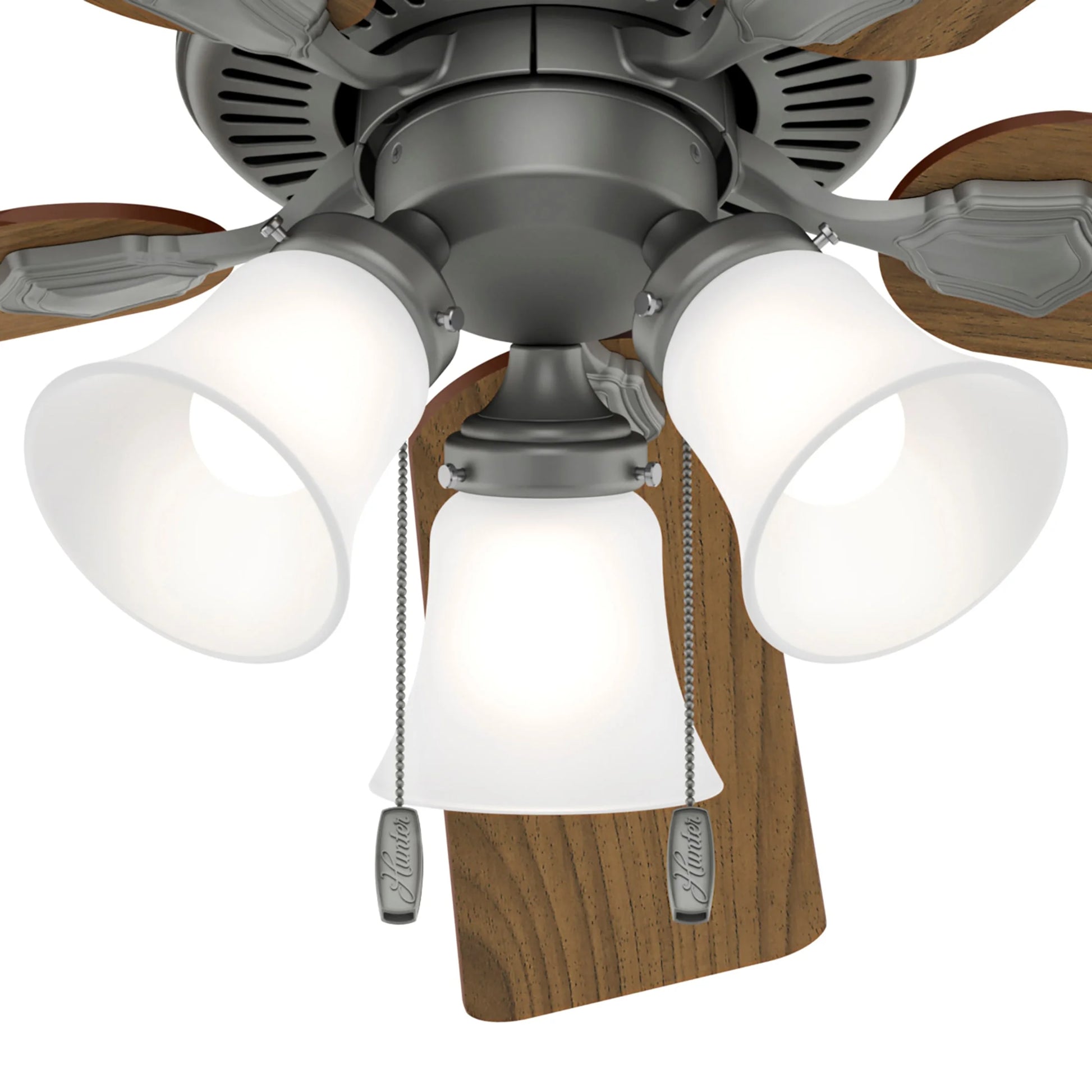 Hunter - Swanson Indoor Ceiling Fan With Light, 52-inch, Matte Silver, Casual-style, 3-speed WhisperWind Motor, 50894, for living rooms, bedrooms, home offices, kitchens
