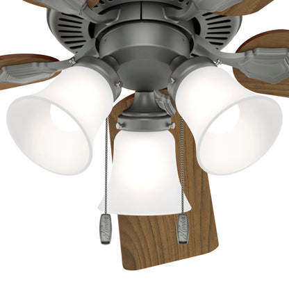 Hunter - Swanson Indoor Ceiling Fan With Light, 52-inch, Matte Silver, Casual-style, 3-speed WhisperWind Motor, 50894, for living rooms, bedrooms, home offices, kitchens
