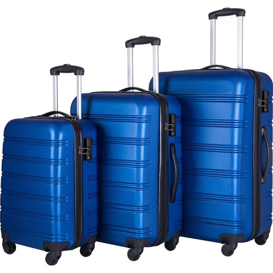 Tcbosik Luggage Sets, 3 Piece Set Hardside Suitcases with Spinner Wheels, 20/24/28 Travel Luggage Lightweight, Dark Blue