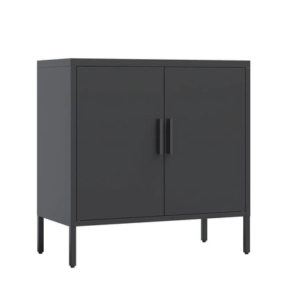 31.5" Metal Storage Cabinet with 2 Doors and 2 Adjustable Shelves, Garage Storage Cabinet with Metal Handles, Metal File Cabinet for Home Office School Gym, Black