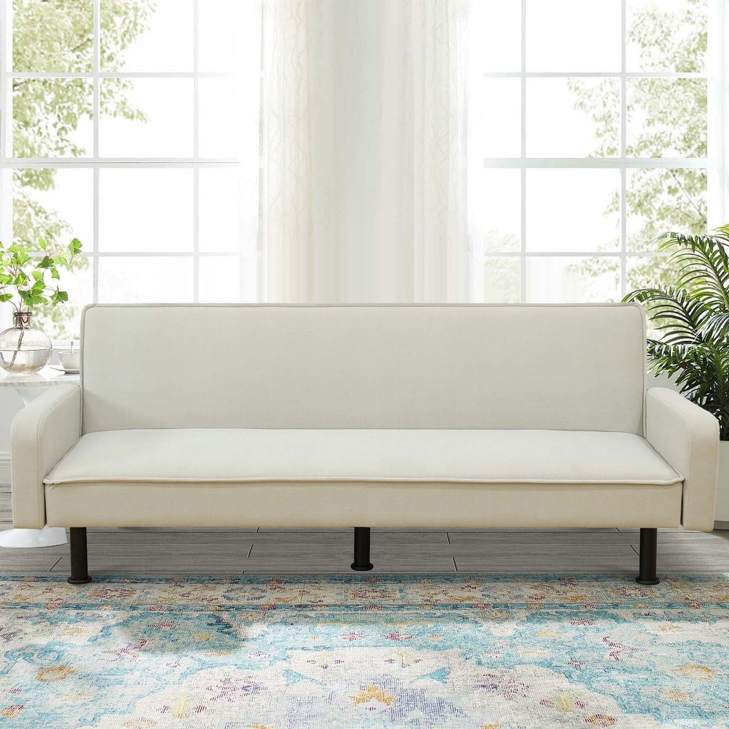 Aukfa 78" Futon Sofa Bed, Upholstered Loveseat for Home Office, Flannel, Light Gray
