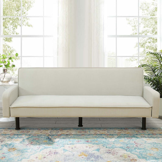 Aukfa 78" Futon Sofa Bed, Upholstered Loveseat for Home Office, Flannel, Light Gray