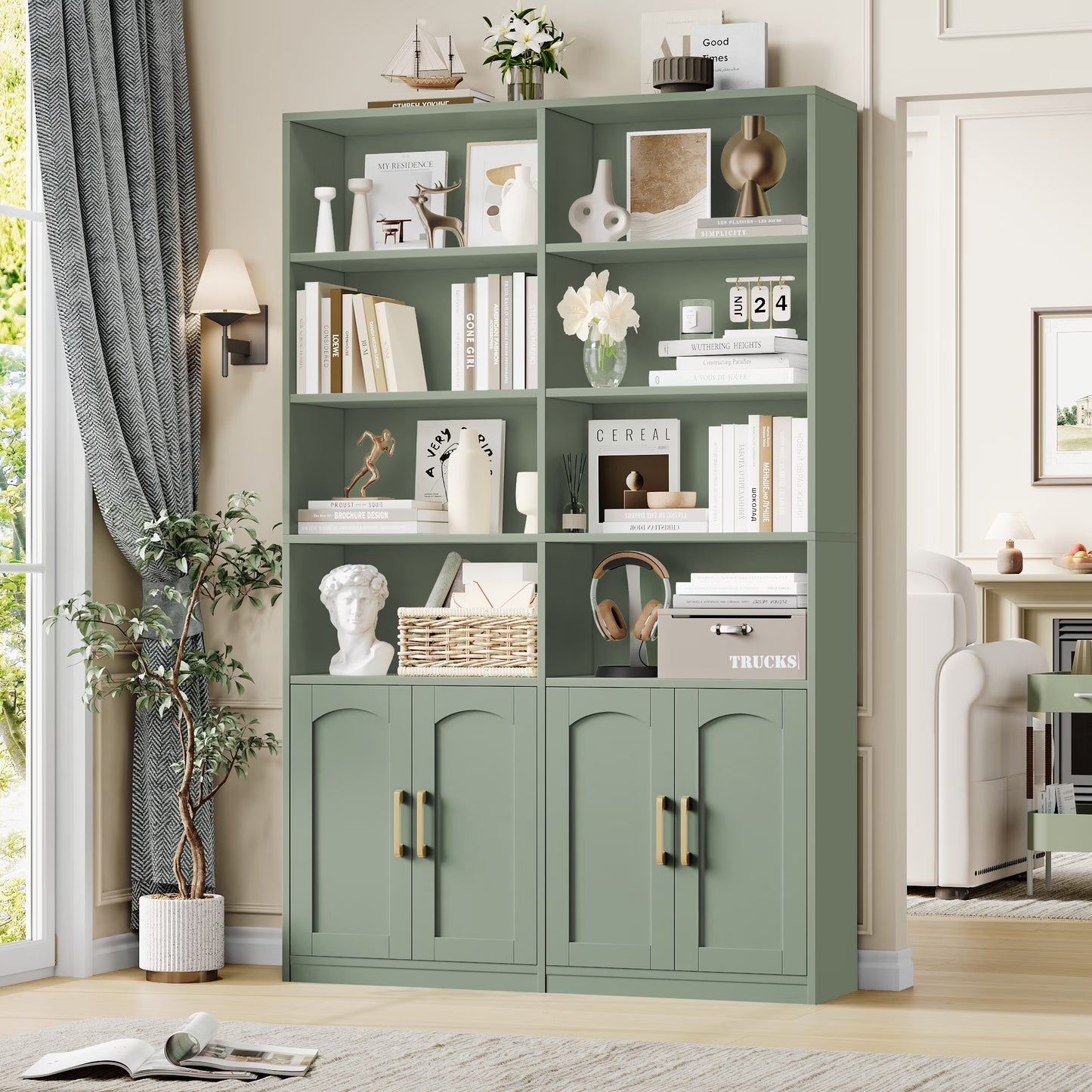 Homfa 73° Tall Bookcases with Doors, 8 Cubes 6-Tier Double Row Bookshelf, White Bookcase for Living Room Home Office