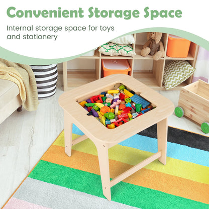 OLAKIDS Kids Table and Chair Set, 3 in 1 Wooden Activity Table with Removable Tabletop, Blackboard and Whiteboard for Toddlers Arts Crafts Drawing Reading Playing, Playroom Nursery (Natural)