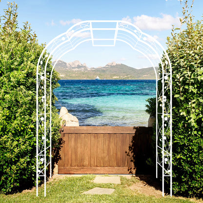Aukfa Metal Garden Arch, Garden Arbor Trellis Climbing Plants Wedding Arch,74.4" x 98.4", White