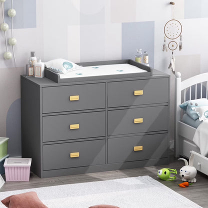 OXYLIFE 45" Baby Nursery Changing Table Dresser with 4 Drawers and Shelf for Nursery Room, White