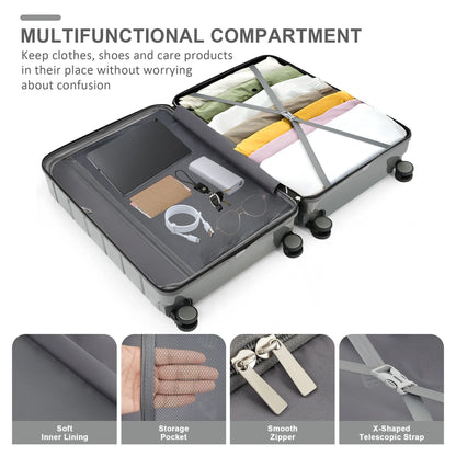 EUROCO 5 Piece Luggage Sets,ABS Hardside Carry On Suitcase with TSA Lock, Side hooks,4 360° Spinner Wheels,Expandable Duffel Bag & Foldable Backpack,20"/24"/28",Grey