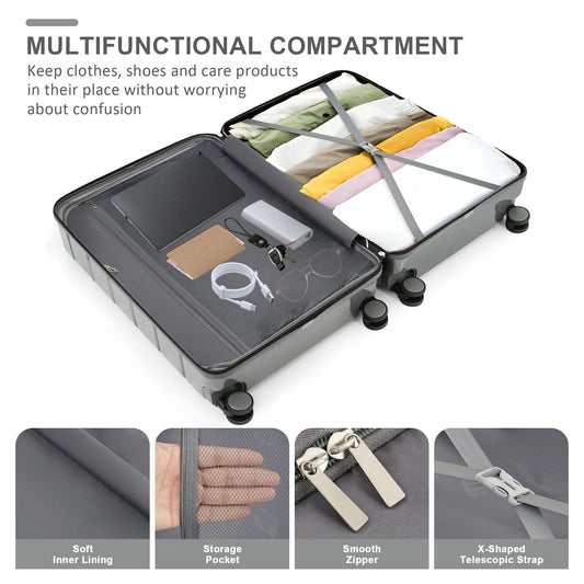 EUROCO 5 Piece Luggage Sets,ABS Hardside Carry On Suitcase with TSA Lock, Side hooks,4 360° Spinner Wheels,Expandable Duffel Bag & Foldable Backpack,20"/24"/28",Grey
