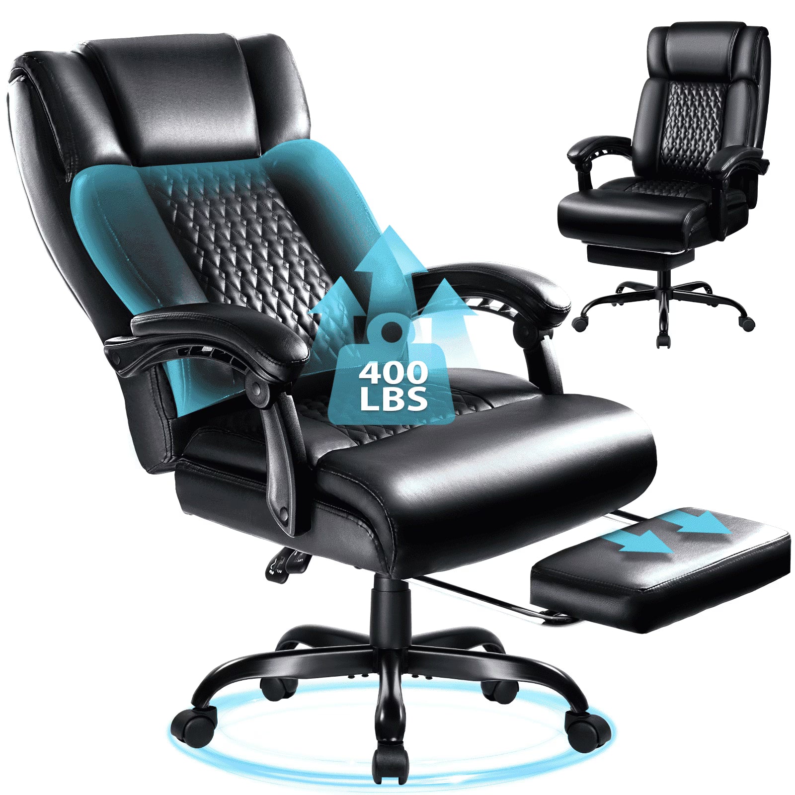 Waleaf Office Chair with Footrest,90-165° Reclining Ergonomic High Back Computer Desk Chair Lumbar Support for Home Office