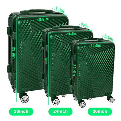 Luggage 3-Pieces Set ABS Durable Suitcase With Spinner Wheels Green 20"24"28"