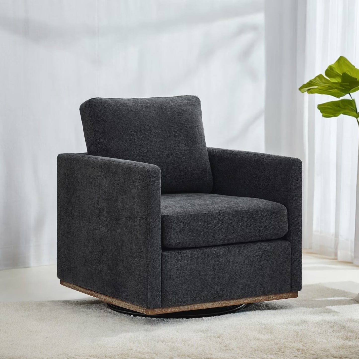 Swivel Accent Chair360 Degree Square Swivel Chair for Living Room, Mid Century Modern Upholstered Swivel Barrel Chair,Comfy Sofa Armchairs for Bedroom,Nursery,Chenille(Beige)