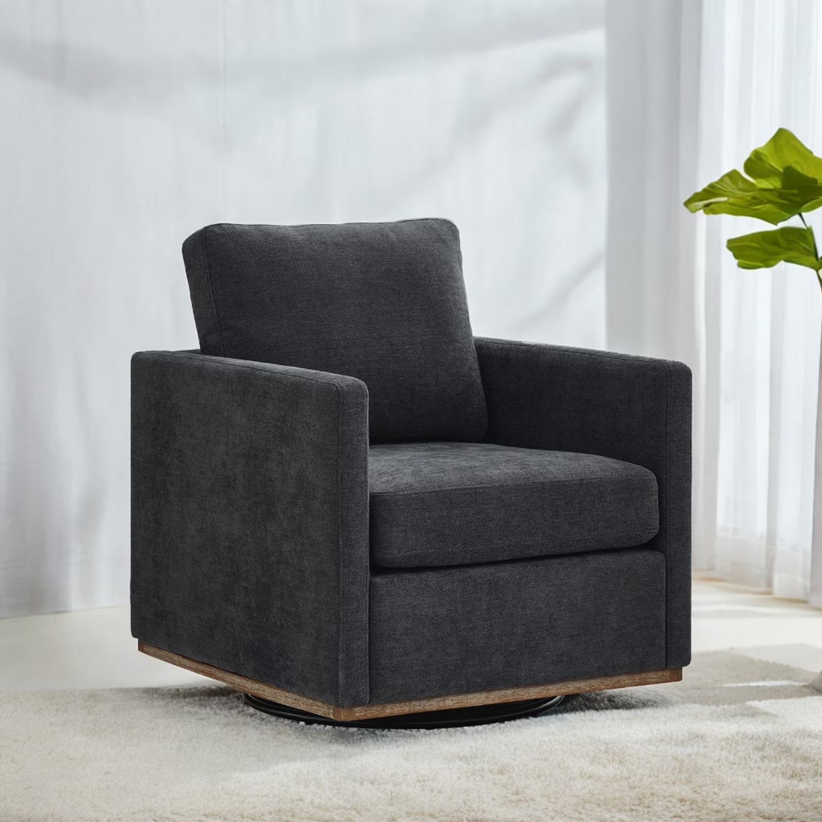 Swivel Accent Chair360 Degree Square Swivel Chair for Living Room, Mid Century Modern Upholstered Swivel Barrel Chair,Comfy Sofa Armchairs for Bedroom,Nursery,Chenille(Beige)