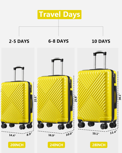 3 Piece Set Luggage Set Expandable(only 28") TSA Lock Spinner Double Wheels, Carry on and Checked Suitcase
