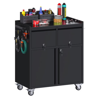 Gaeanet Rolling Tool Storage Cabinet with 5 Adjustable Shelves and Pegboard,Metal Garage Storage Cabinet with Wheels for Garage Home Office Utility Room,71" H32" W16" D,Required Assembly, Black