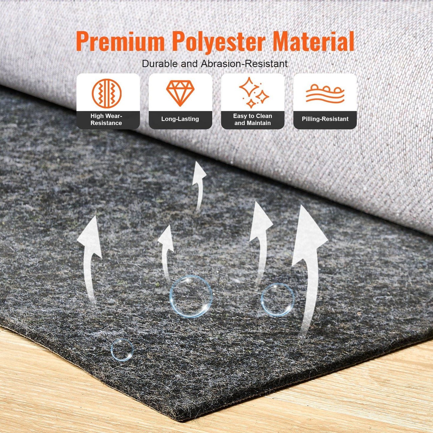 Rug Pad Gripper 8' x 10' Protective Carpet Pad 0.47" Thick for All Floors, Cushioned Non-Slip Area Rug Mat, Suitable for Hardwood, Tile, Laminate Flooring