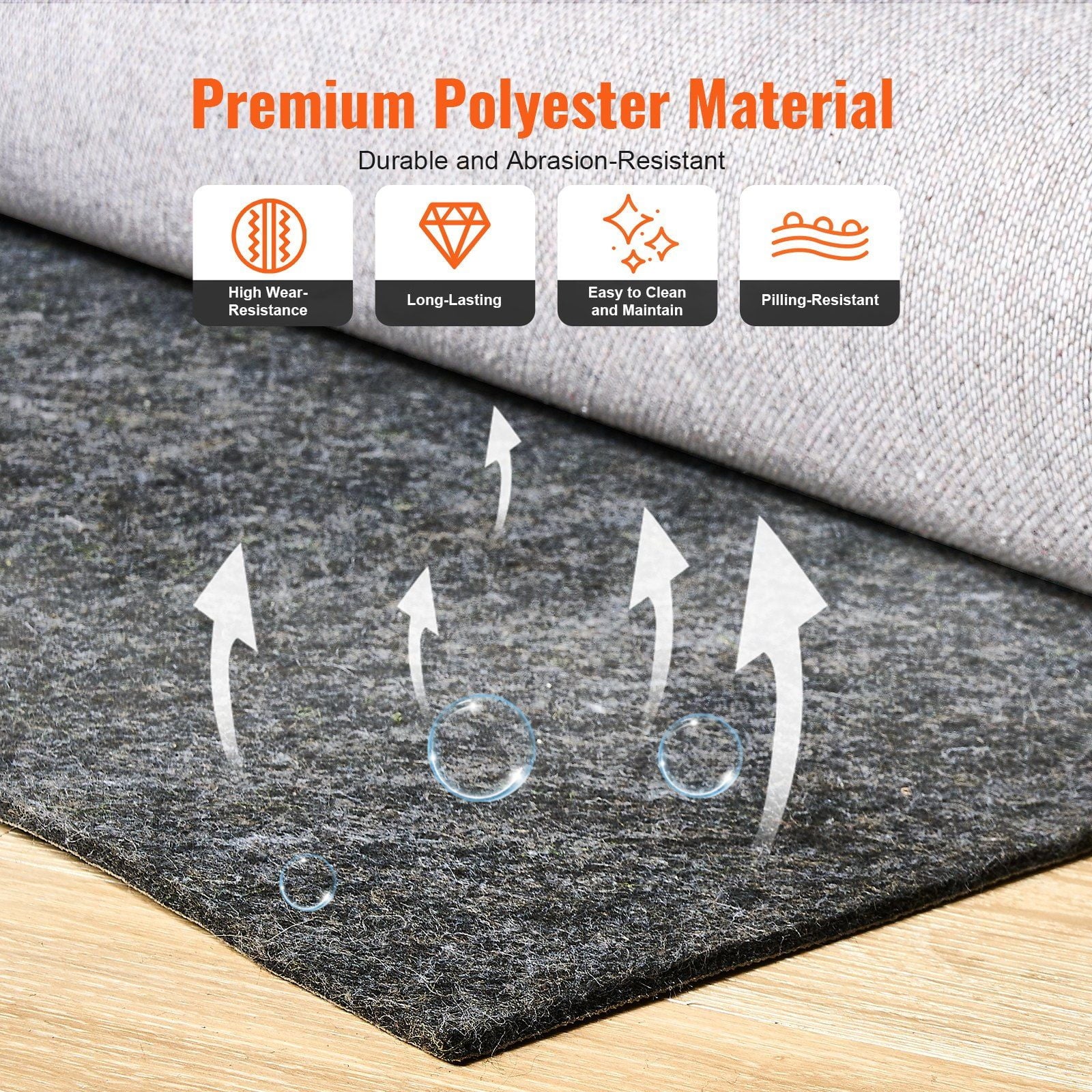 Rug Pad Gripper 8' x 10' Protective Carpet Pad 0.47" Thick for All Floors, Cushioned Non-Slip Area Rug Mat, Suitable for Hardwood, Tile, Laminate Flooring