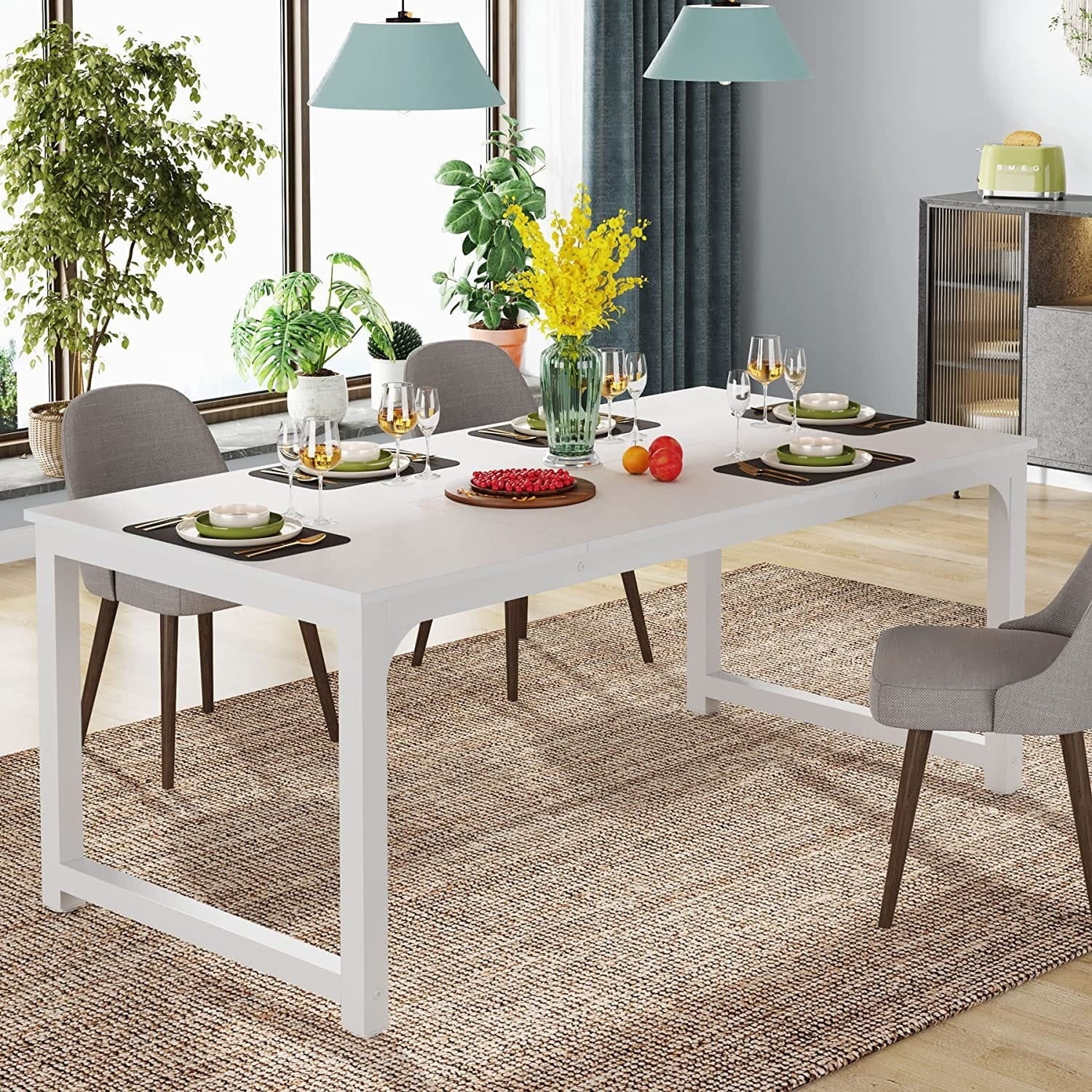 Large Simple Computer Desk Office Computer Table Writing Table for Home Office 63" L x 31.5" W x 29.5" H - Off White