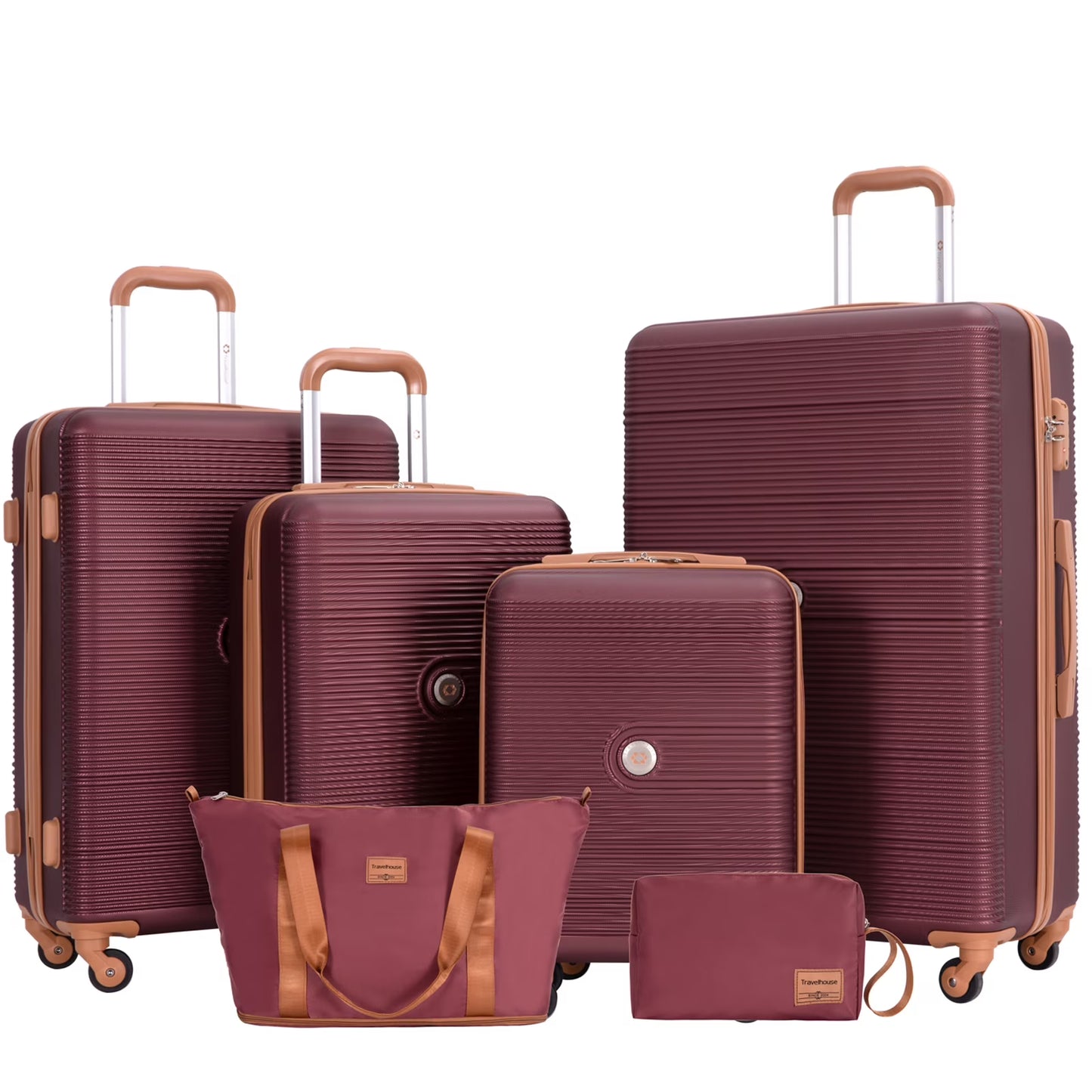 Travelhouse 6 Piece Hardshell Luggage Set Hardside Lightweight Suitcase with TSA Lock Spinner Wheels.(White)