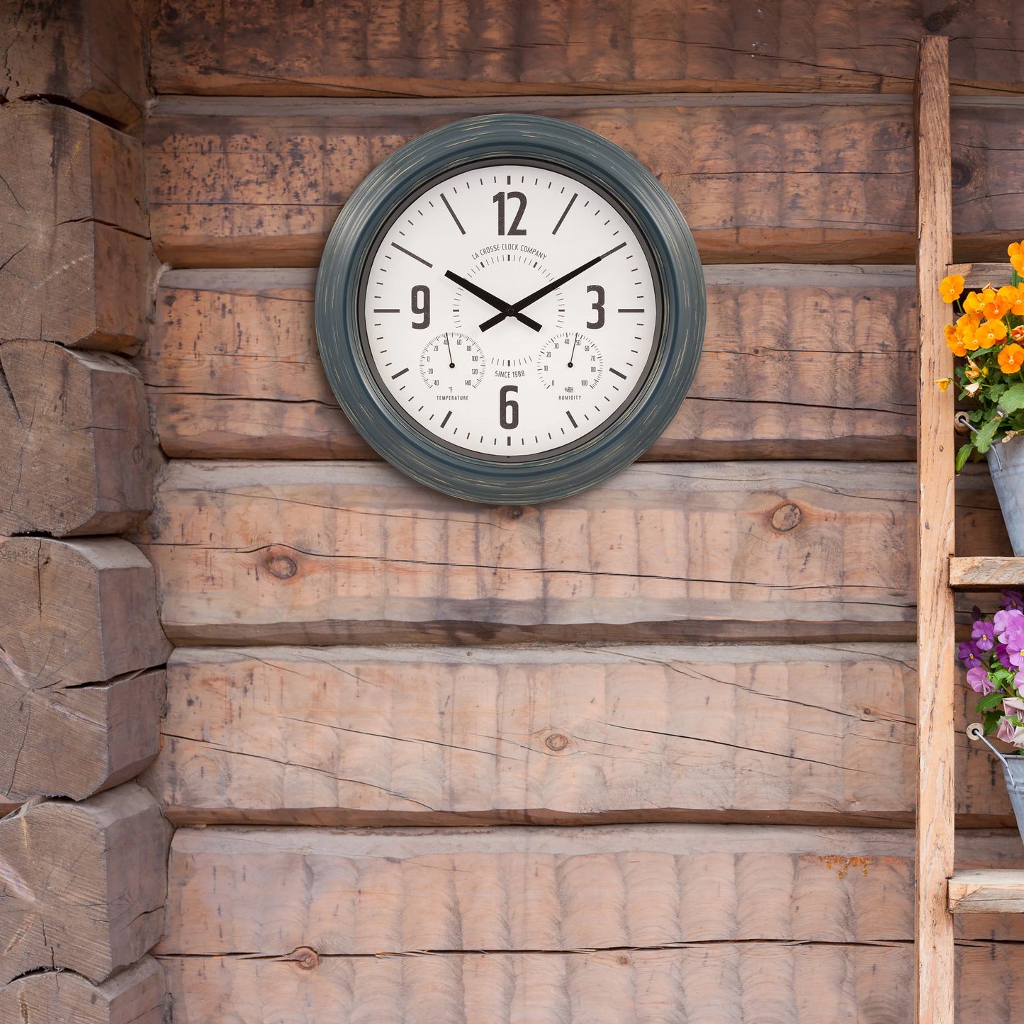 La Crosse Clock 18" Hamilton Indoor/Outdoor Blue Analog Quartz Analog Metal Clock, 433-3838