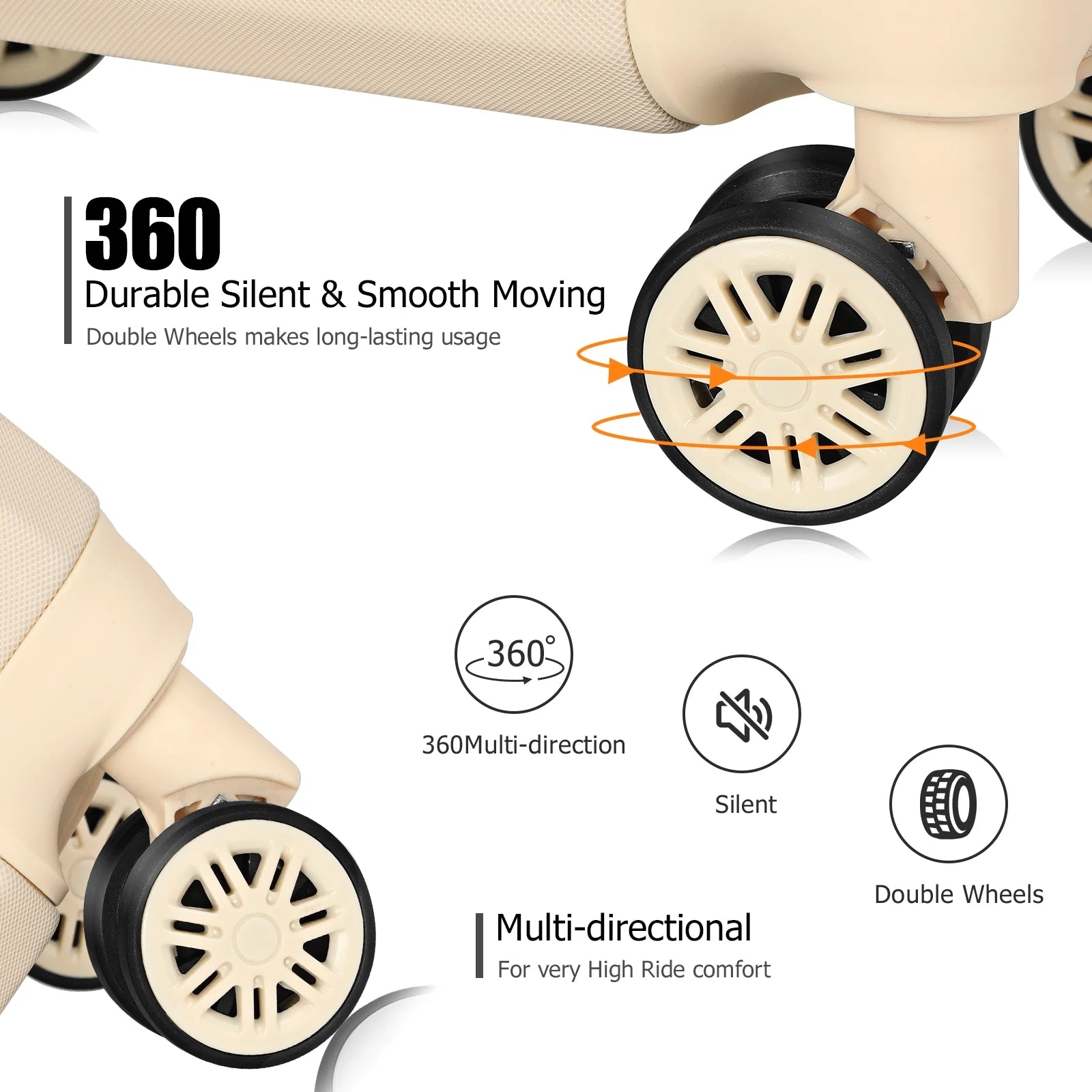 Luggage 3-Pieces set ABS Durable Suitcase Beige 20"24"28"