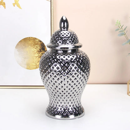Vintage Style Ceramic Ginger Jar Dried Flower Vase Porcelain Storage Jar with