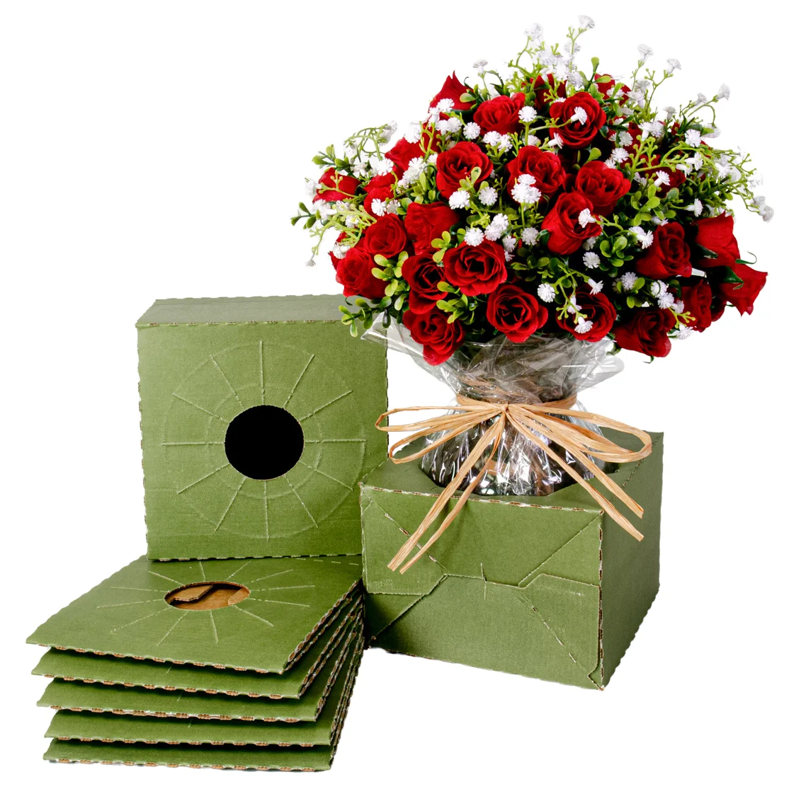 Holiday Designs - Pop-Up Florist Delivery Box, Heavy Duty Corrugated Cardboard Vase Boxes for Secure Floral Arrangements During Transport, 8 x 8 x 5 (Large - Bulk Case of 50)