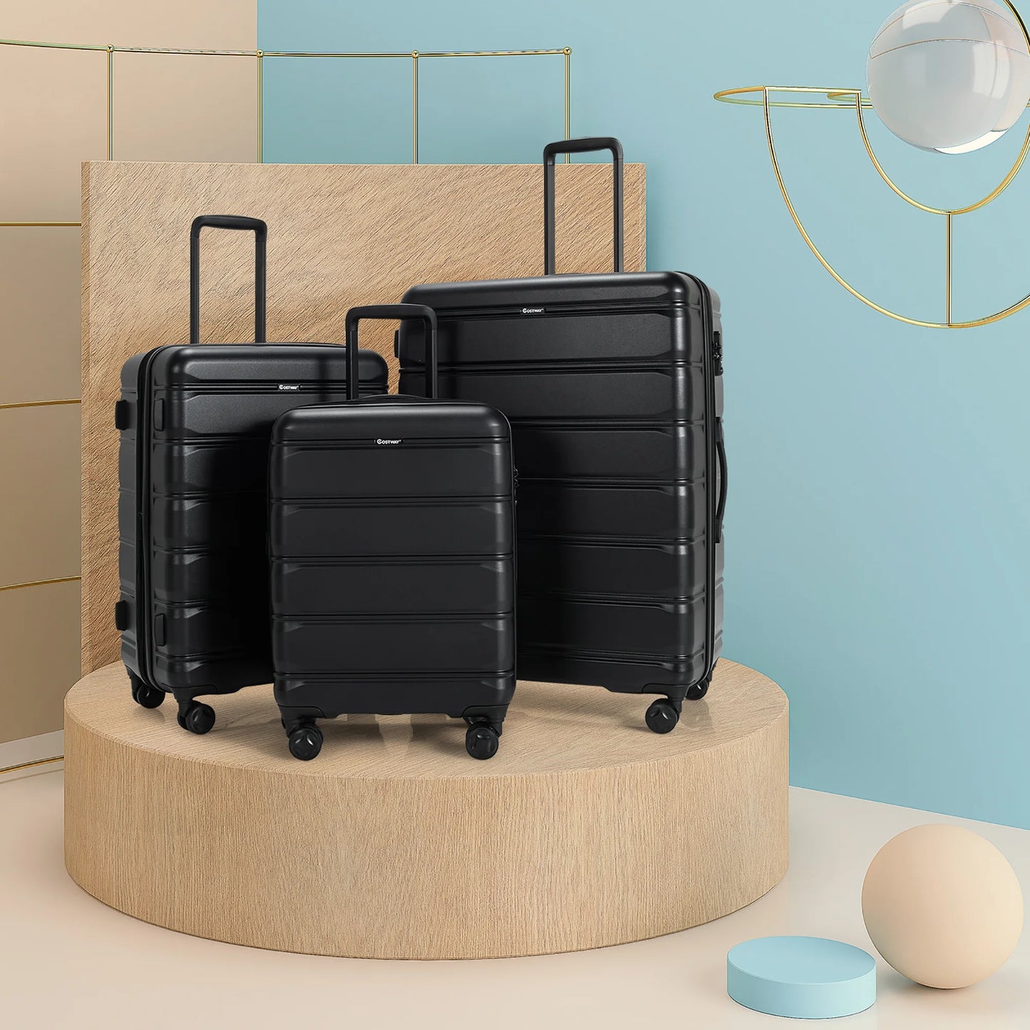 Costway 3 Piece Hardshell Luggage Set Ex pandable Suitcase w/TSA Lock & Spinner Wheels